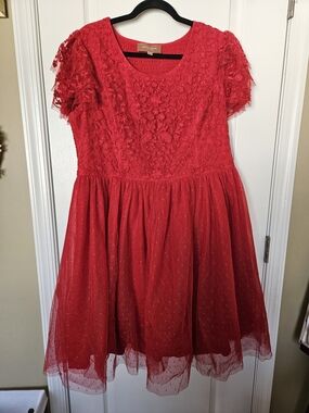 JessaKae Red Floral Lace & Tulle Party Dress
